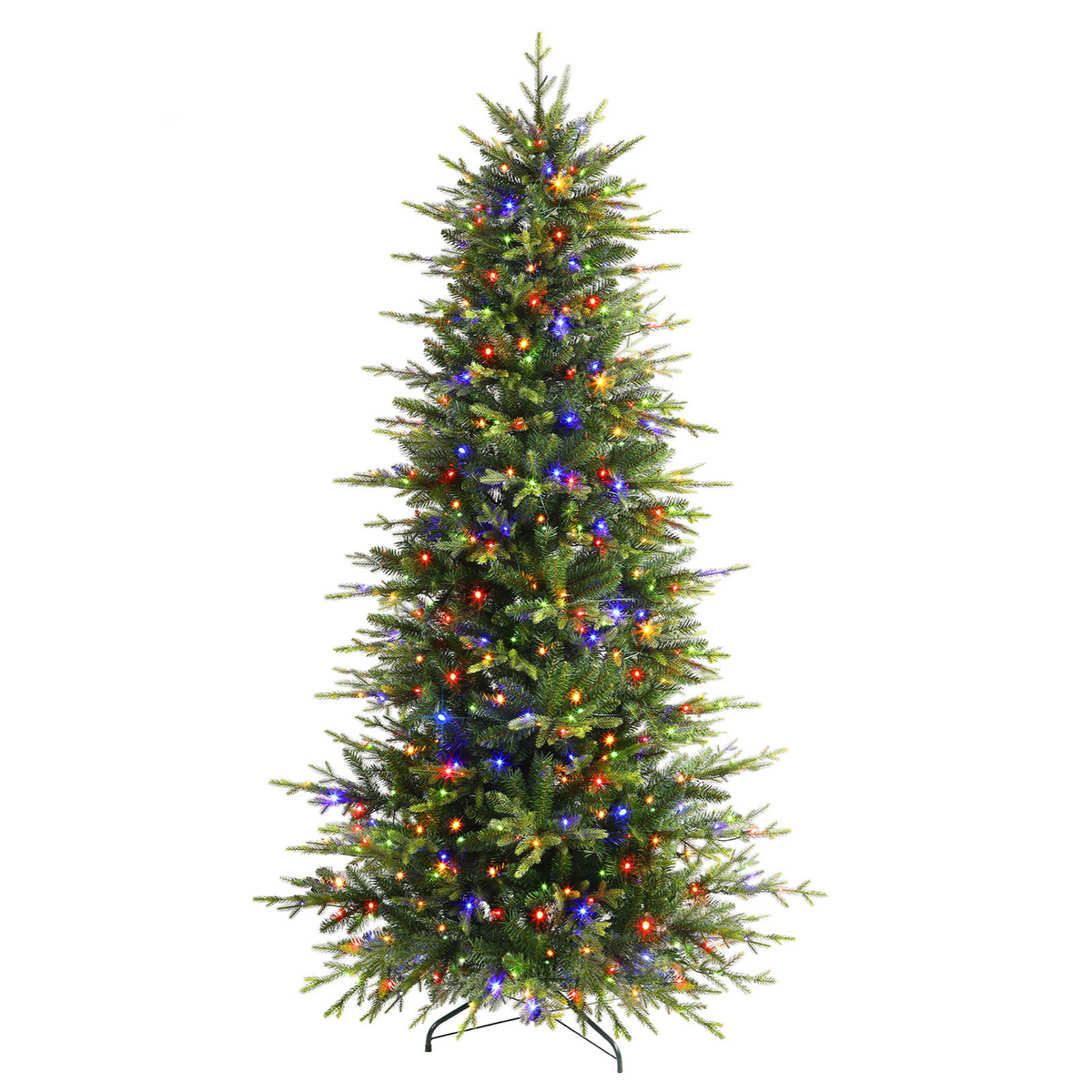 Artificial Aspen Slim Noble Fir Christmas Tree by SHareconn with 2-in-1 warm white and multi-color twinkling lights.