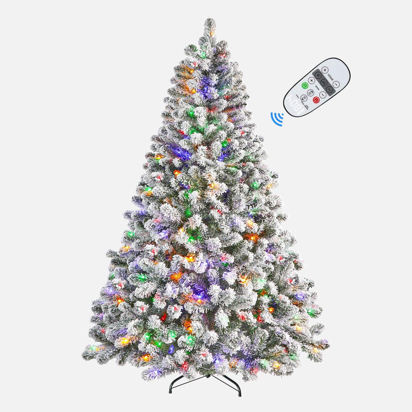 Shareconn Flocked Blue Spruce Christmas Trees - Multi Color Lights Artificial Christmas Tree with Remote Control