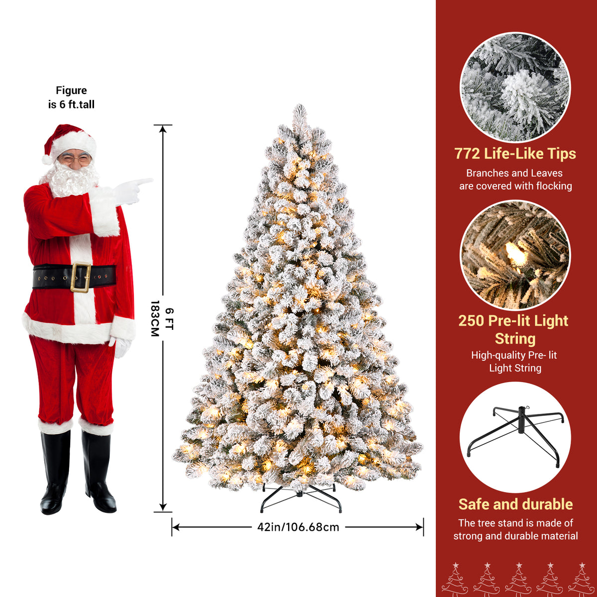 Pre-lit White Flocked Spruce Artificial Christmas Trees with Warm White Lights