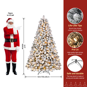 6ft SHareconn artificial Christmas tree with white flocked branches and warm white lights, showcasing a festive holiday centerpiece