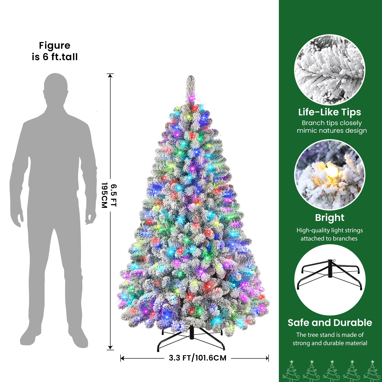 White Flocked Spruce Artificial Christmas Trees with RGB Lights and Remote