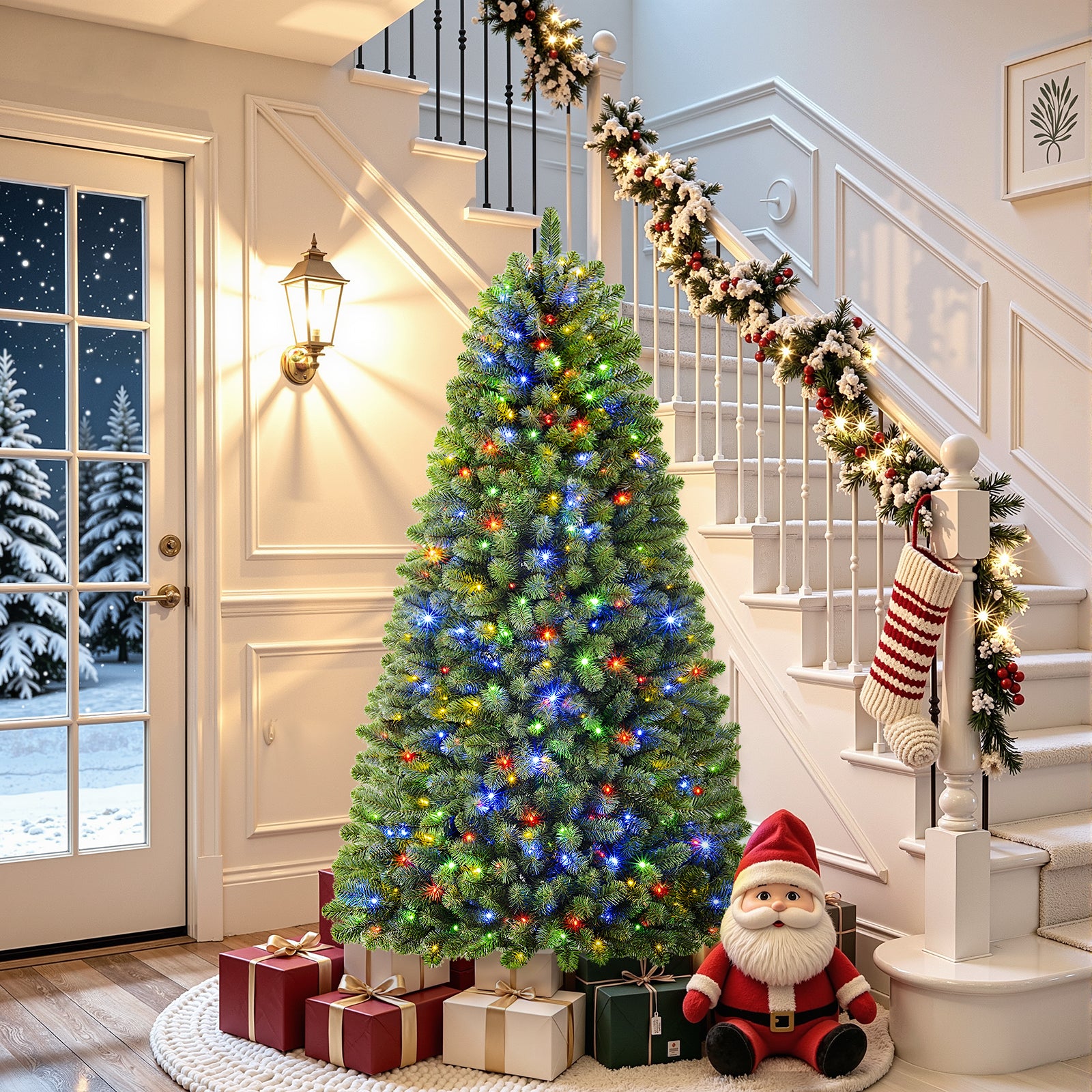 4.5ft Pre-lit Classic Spruce Artificial Christmas Tree with Multi-Color LED Lights