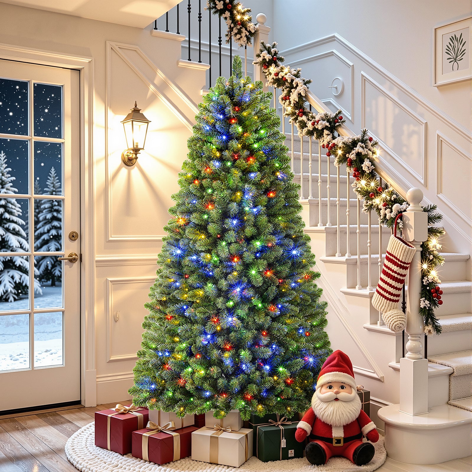 6.5ft Pre-lit Classic Spruce Artificial Christmas Tree with Multi-Color LED Lights
