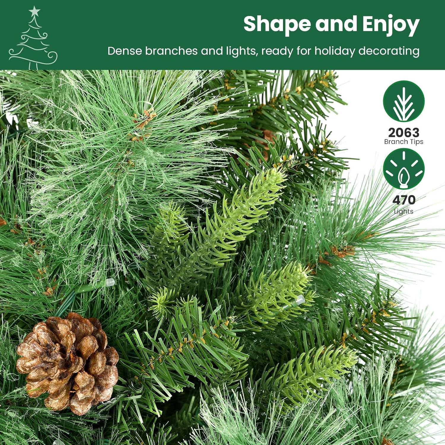 7.5ft Prelit Multi-Color Lights Carolina Pine Artificial Christmas Trees with Remote