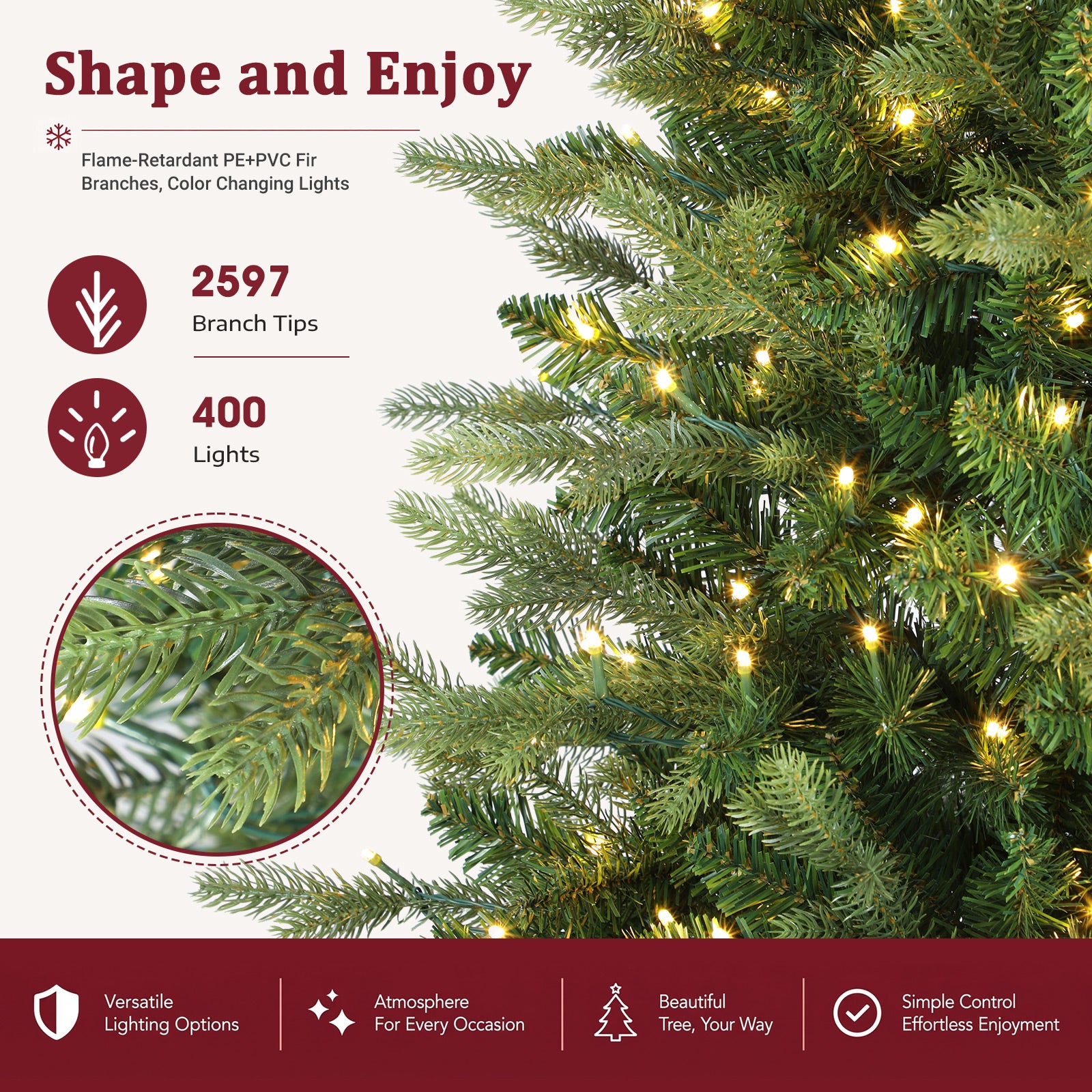Fraser Fir Artificial Christmas Tree with Multi-Color Lights, 5/6/7/7.5/8/9FT