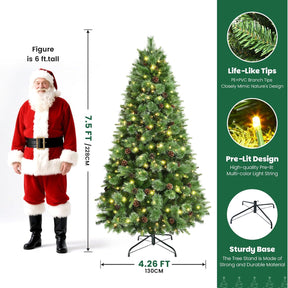 7.5ft SHareconn prelit Carolina Pine artificial Christmas tree with multicolor lights and remote control, decorated with ornaments.
