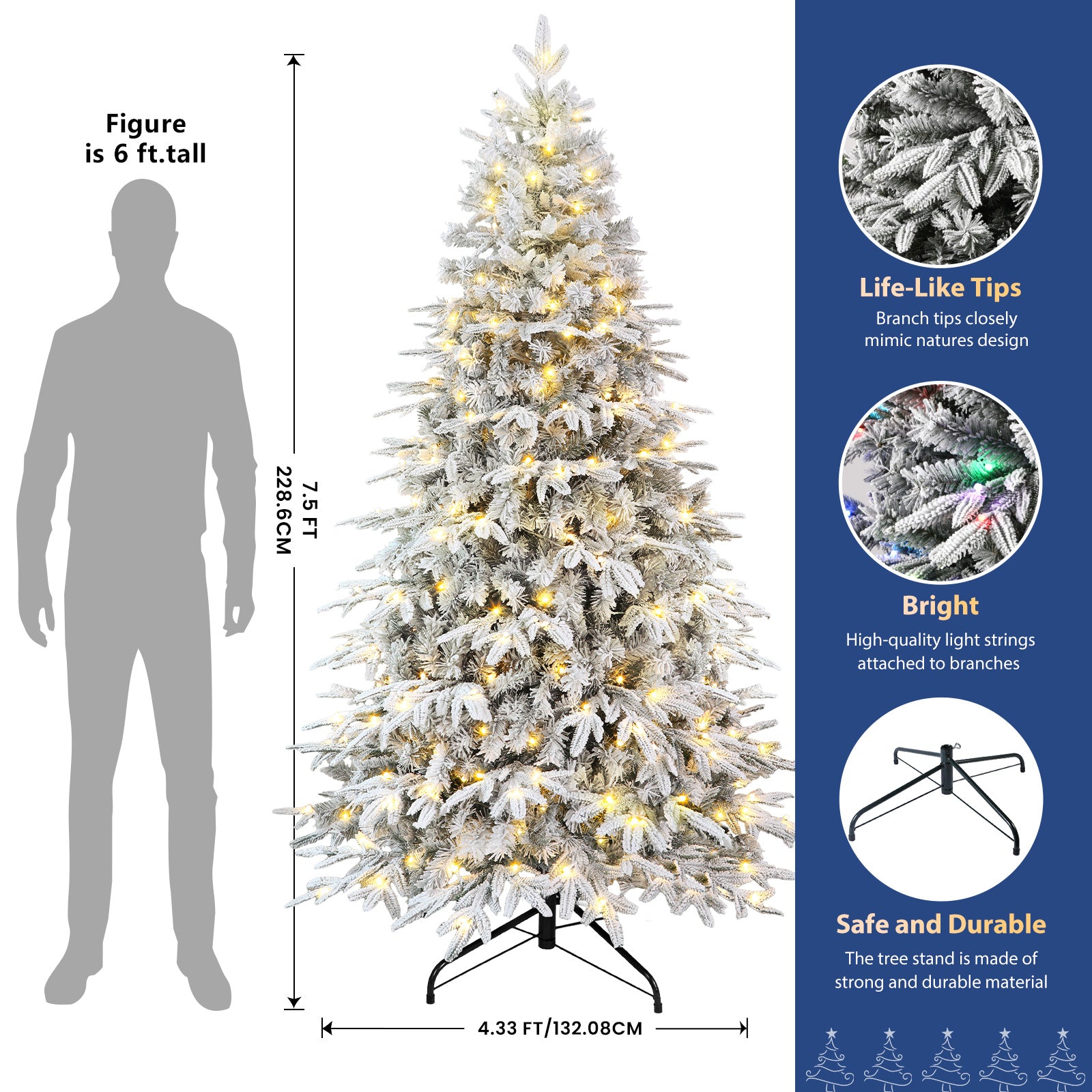Flocked Aspen Layered Noble Fir Artificial Christmas Tree with RGB Lights-3 Size Available - SHareconn