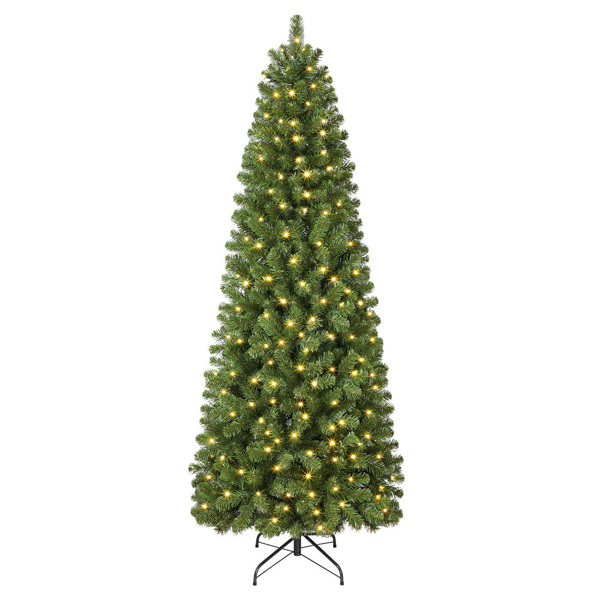7.5ft Warm White Light Artificial Hinged Slim Pencil Prelit Christmas Tree