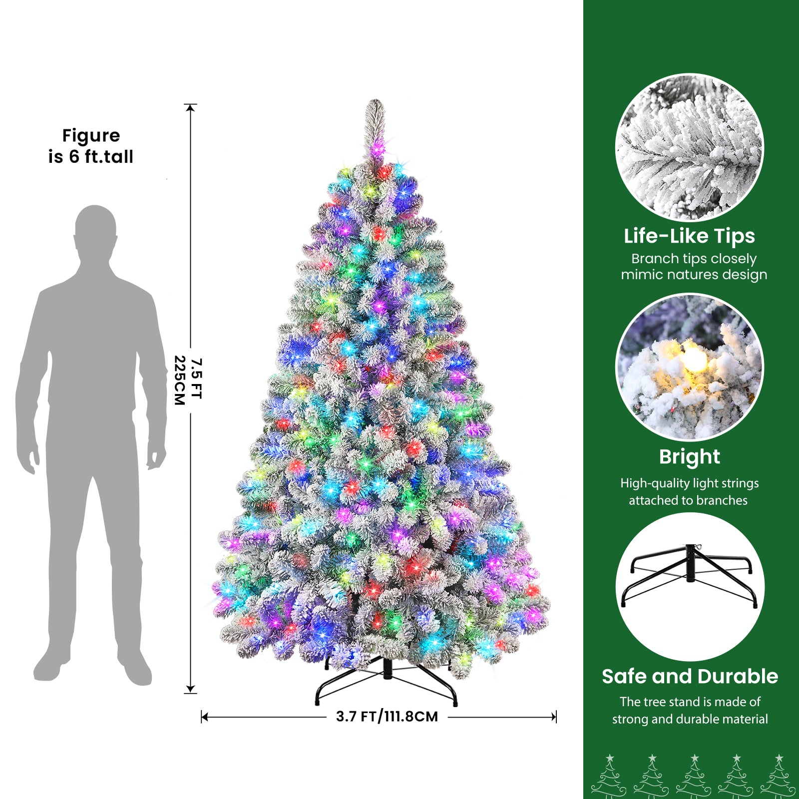 White Flocked Spruce Artificial Christmas Trees with RGB Lights and Remote