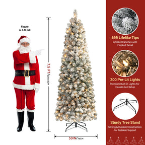 7.5ft SHareconn flocked spruce artificial Christmas tree with warm white lights, realistic branch details, and snow-like flocking.