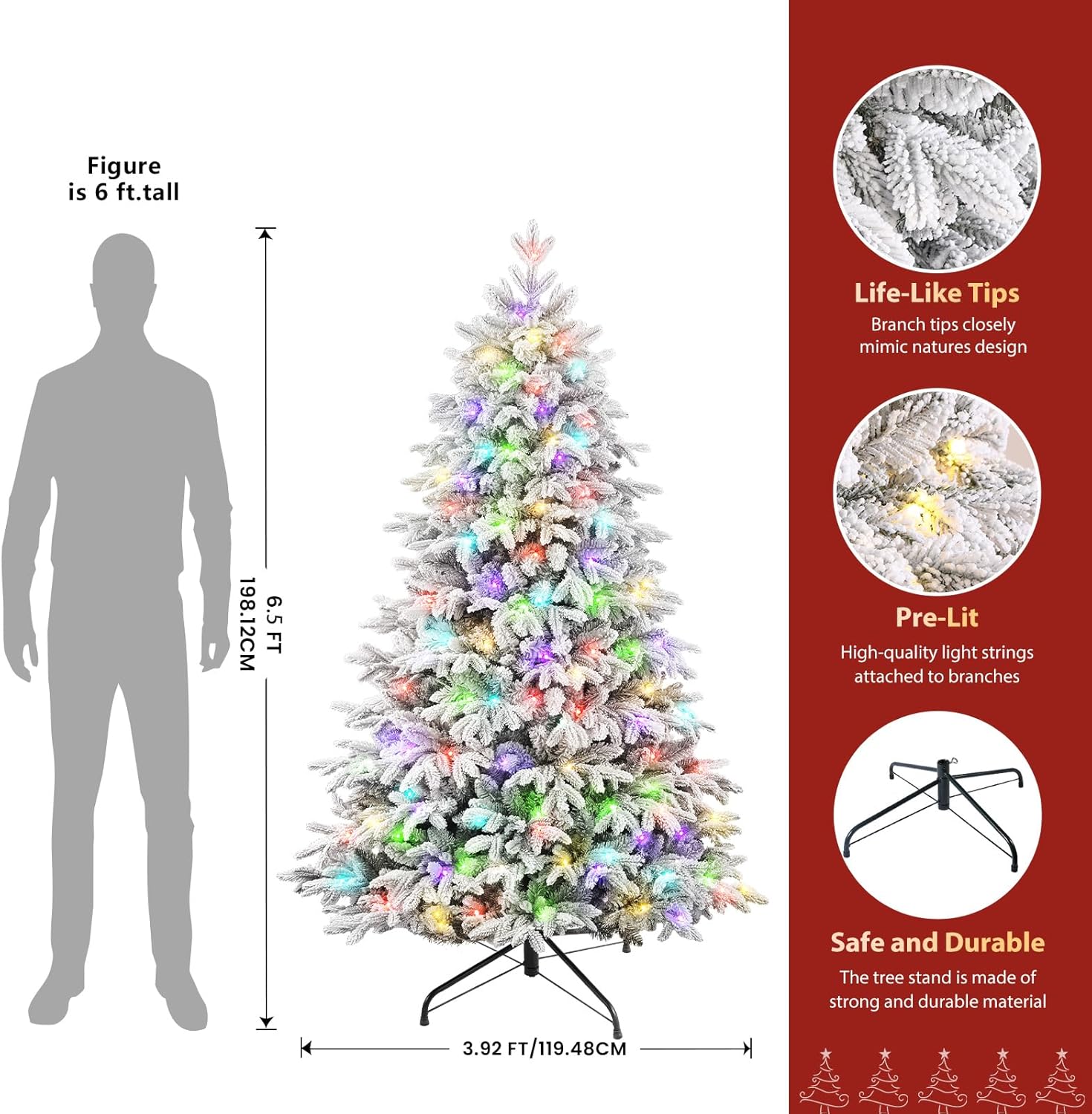 Pre-lit Flocked Cedar Artificial Christmas Trees with RGB Lights