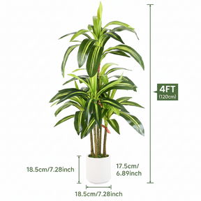 Artificial Dracaena tree by SHareconn, 4 to 6 ft tall, faux indoor plant with white planter, lush green leaves and realistic appearance.