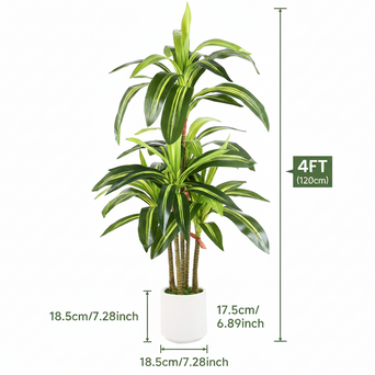 Artificial Dracaena tree by SHareconn, 4 to 6 ft tall, faux indoor plant with white planter, lush green leaves and realistic appearance.