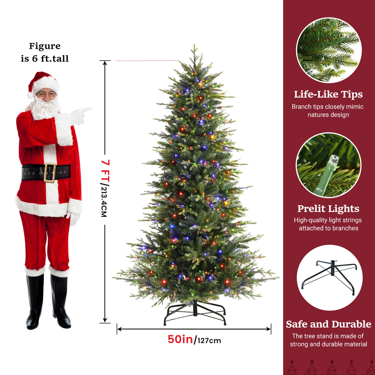 Aspen Slim Noble Fir Christmas Trees with 2 in 1 Warm White&Multi-Color Lights