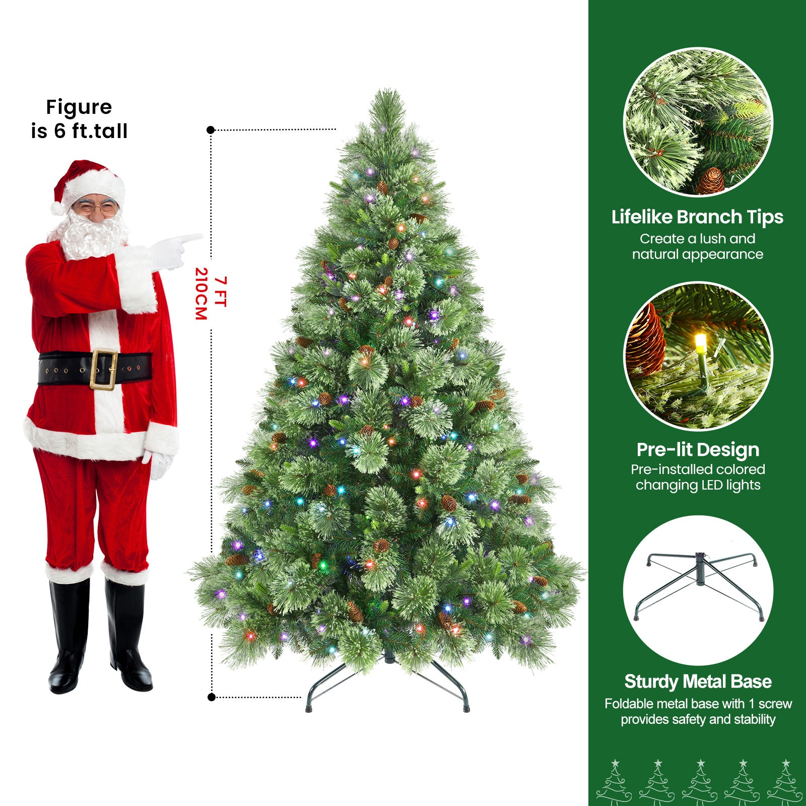 7ft Prelit RGB Lights Carolina Pine Artificial Christmas Pine Trees with Remote