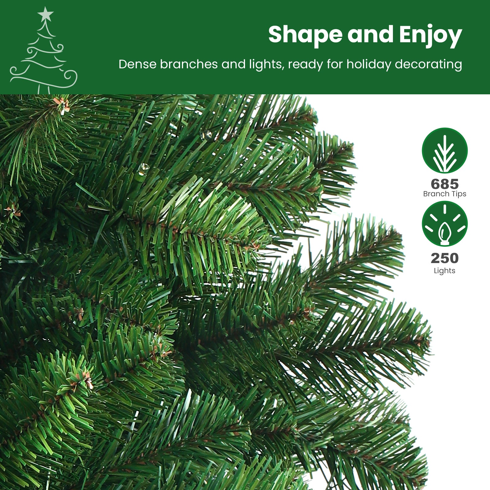 7ft Warm White Lights Classic Spruce Artificial Slim Pencil Christmas Trees