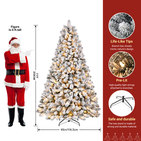 7ft SHareconn artificial Christmas tree with white flocked branches and warm white lights, festive holiday decor.