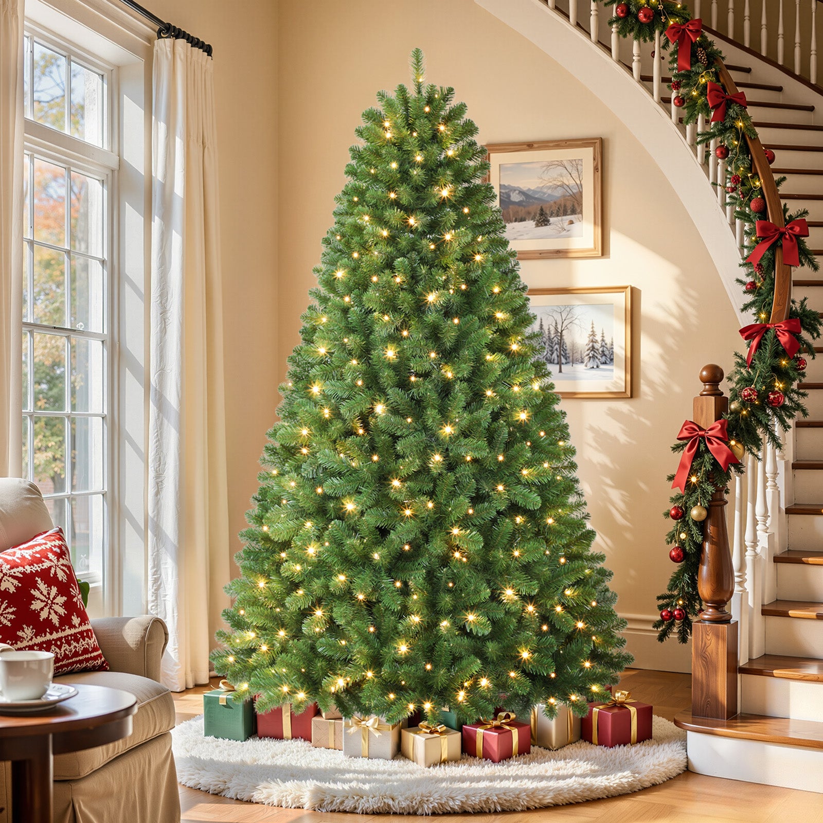7.5ft Pre-lit Artificial Christmas Tree 350 Warm White Lights