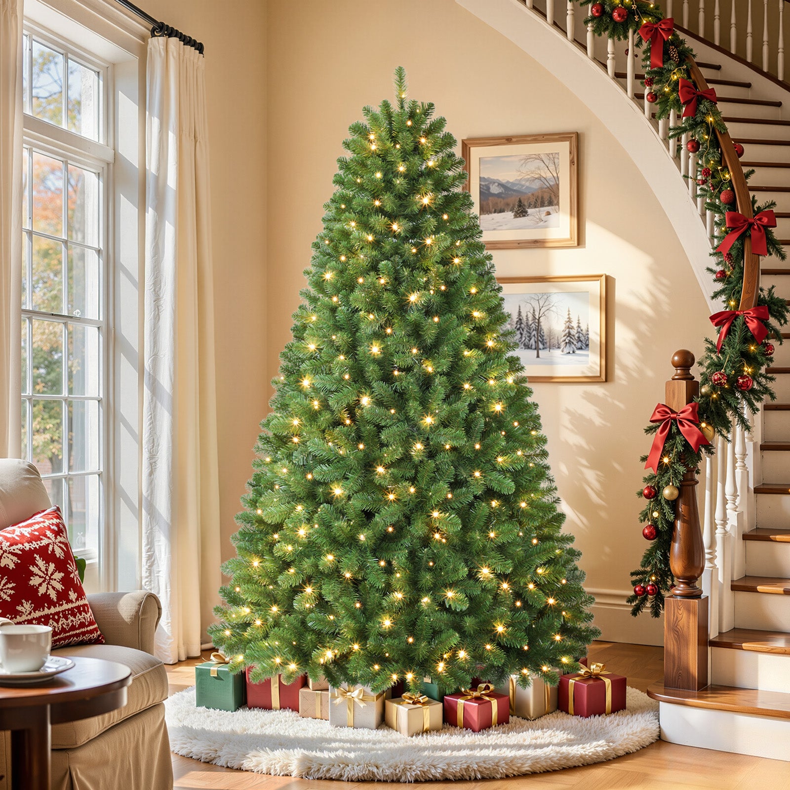 7ft Prelit 300 Warm White Lights Artificial Christmas Tree