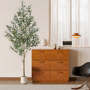 Faux olive tree with green leaves in a white planter, decorative artificial plant by SHareconn for home or office decor.