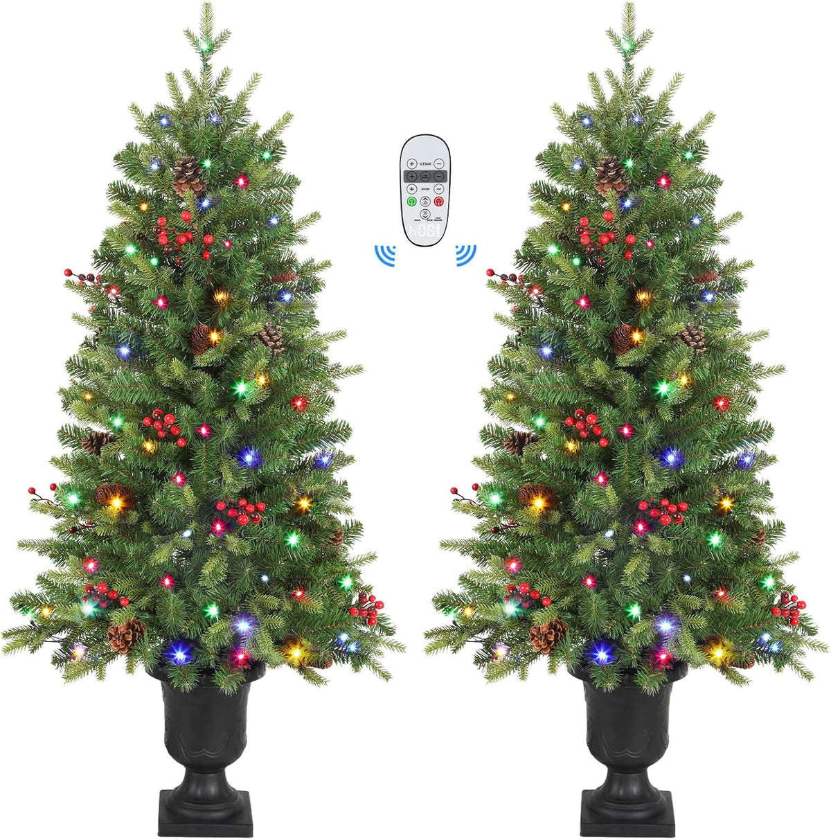 4ft Pre-lit Colored LED Changing Lights Artificial Christmas Tree Mini Entrance Christmas Tree with Remote-2 Packs - SHareconn