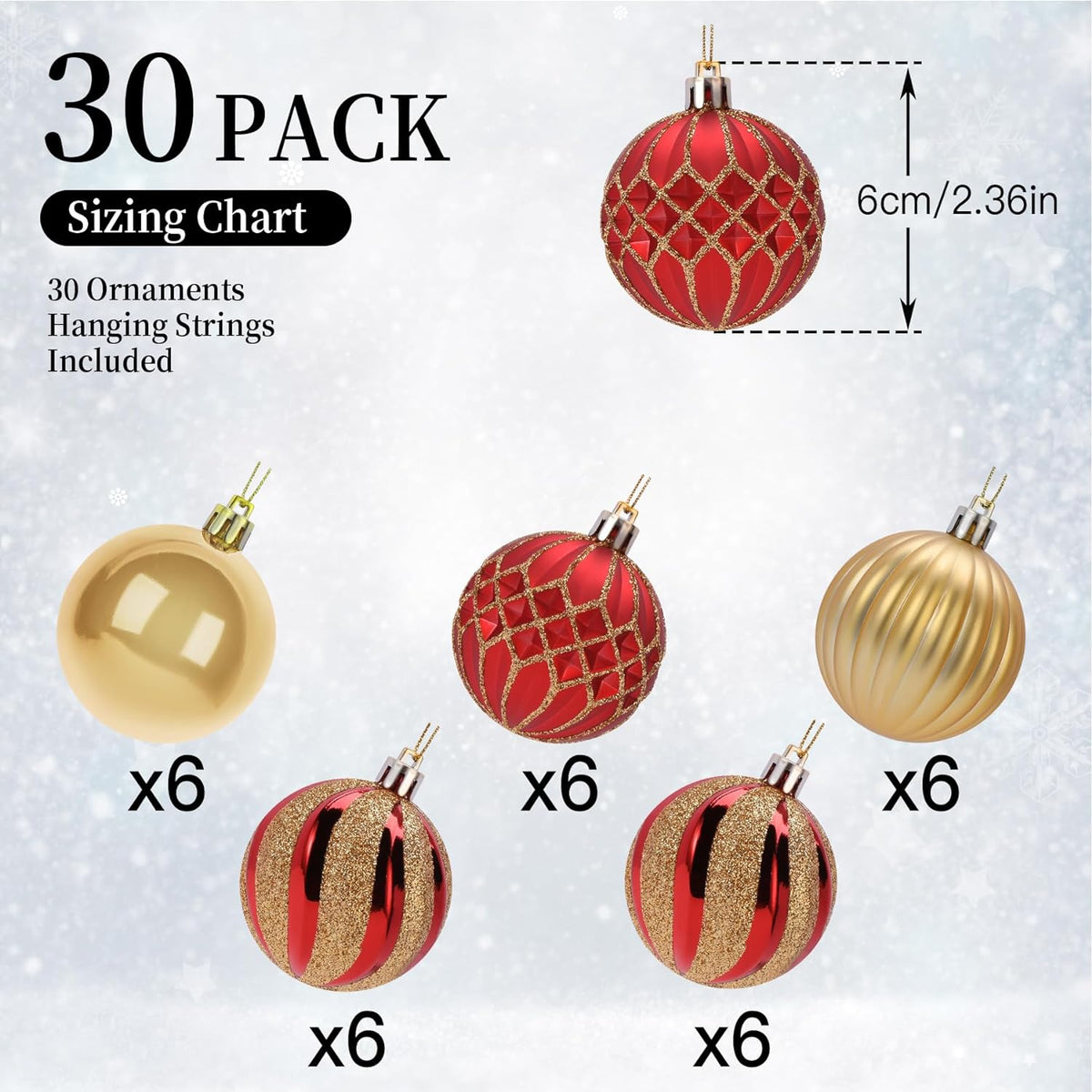 30ct 2.36 Inch Christmas Tree Shatterproof Plastic Balls Ornaments-60mm - SHareconn