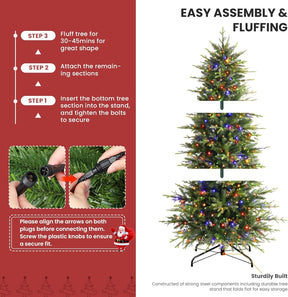 7.5ft Aspen Slim Noble Fir Christmas tree with multi-color lights from Shareconn, featuring lush green branches and festive decoration.