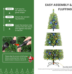 Pencil Spruce Artificial Christmas Tree with Multi-Color LED Lights and Remote - SHareconn
