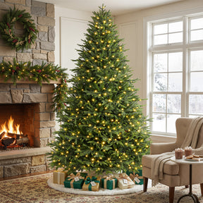 Artificial Christmas tree by SHareconn, 7.5FT Balsam Fir with lifelike PE needles and dual color string lights.