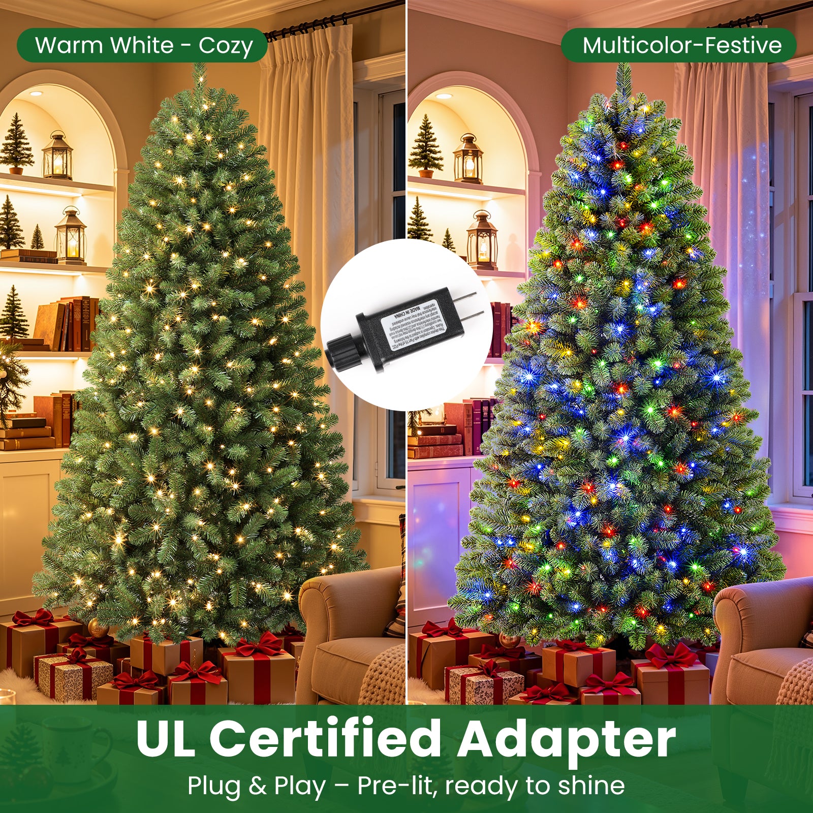 7ft Pre-lit Classic Spruce Artificial Christmas Tree with Multi-Color LED Lights