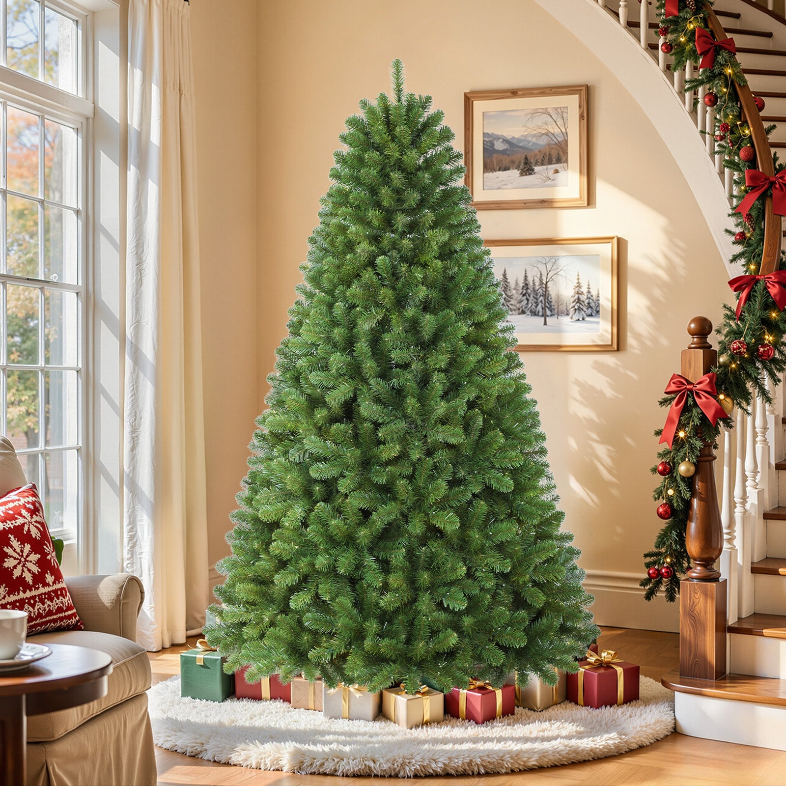 Classic Spruce Artificial Christmas Trees with Warm White Lights,4.5/5.5/6.5/7/7.5/8/9/10FT