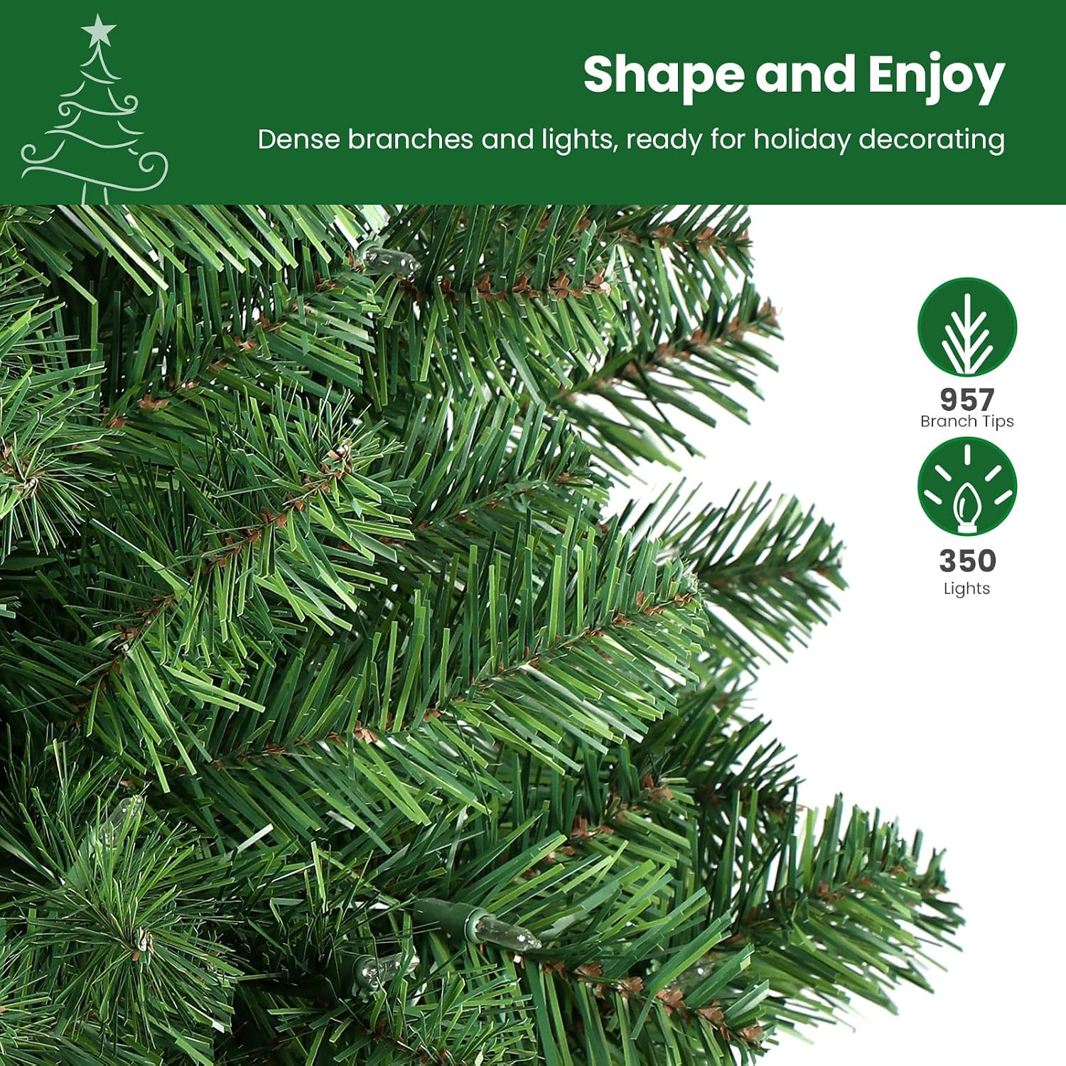 8ft Warm White Lights Classic Spruce Artificial Slim Pencil Christmas Trees