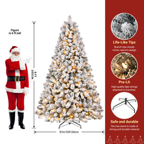 8ft SHareconn pre-lit white flocked spruce artificial Christmas tree with warm white lights, full branches and festive holiday decor