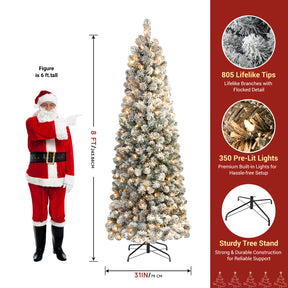 8-foot artificial Christmas tree with flocked spruce branches and warm white lights by SHareconn, natural-looking holiday decor.