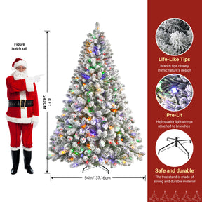 8ft white flocked artificial Christmas tree with multi-color lights from SHareconn, featuring full branches and festive holiday decor.