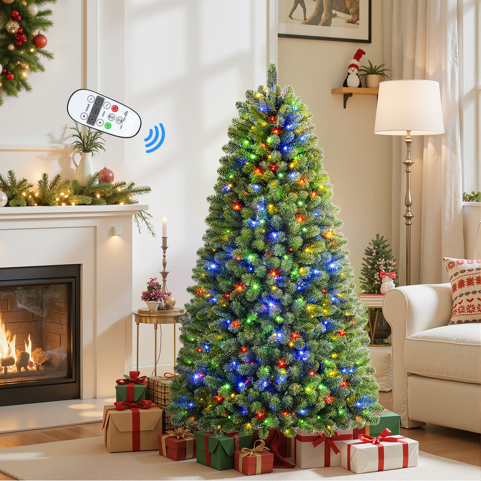 6.5ft Pre-lit Classic Spruce Artificial Christmas Tree with Multi-Color LED Lights