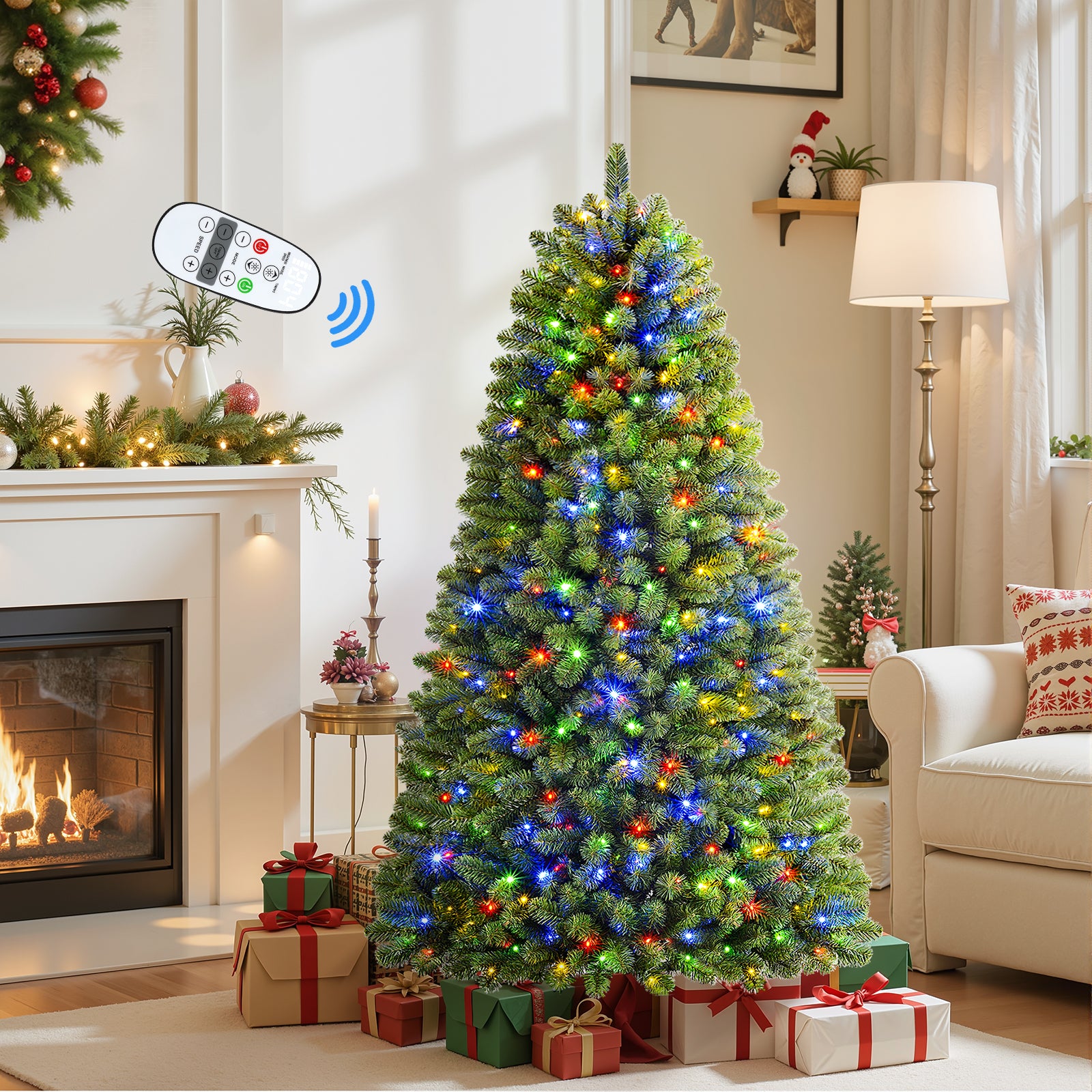 6.5ft Pre-lit Classic Spruce Artificial Christmas Tree with Multi-Color LED Lights