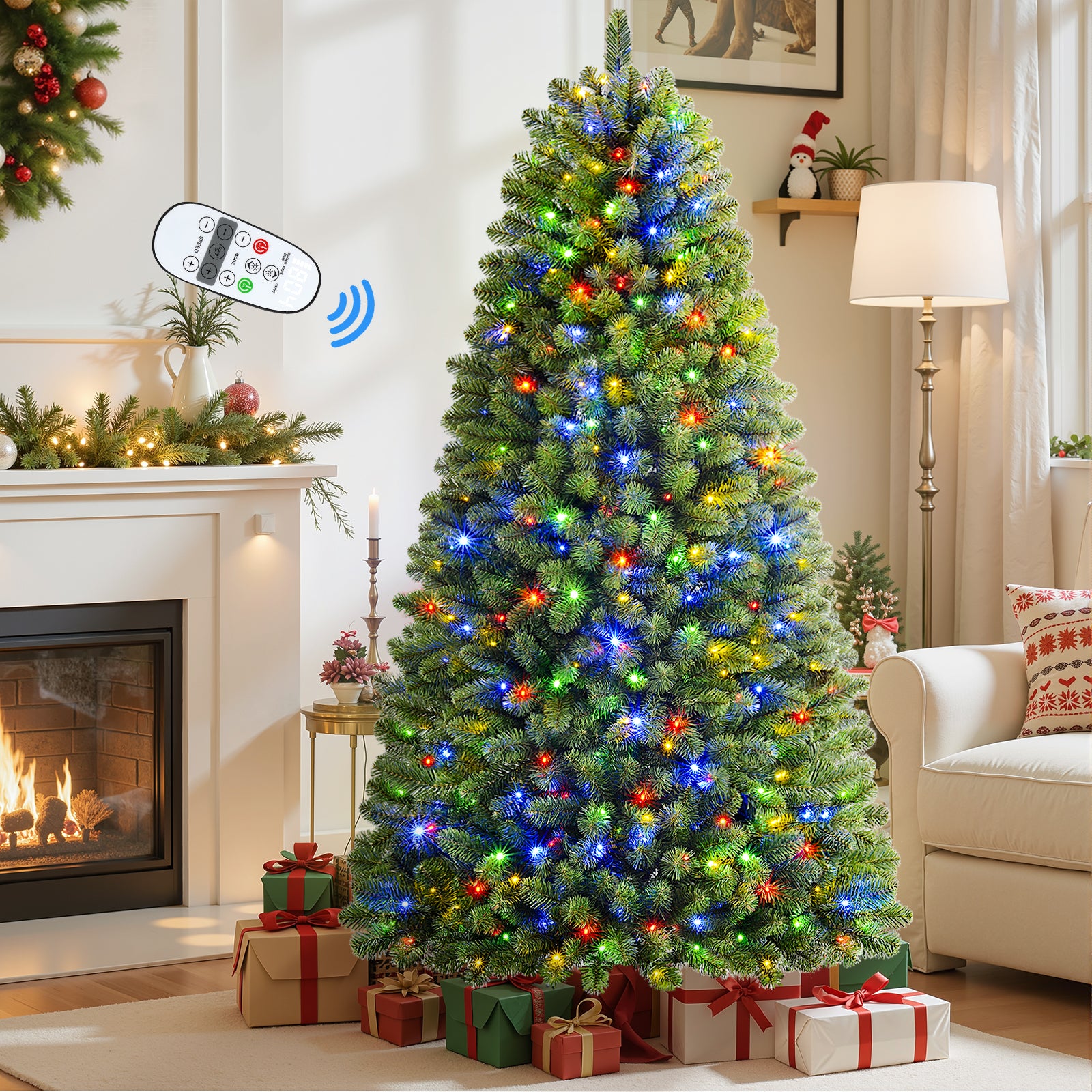 7.5ft Pre-lit Classic Spruce Artificial Christmas Tree with Multi-Color LED Lights