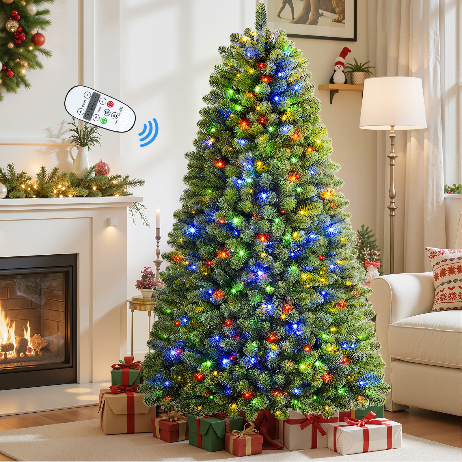 7.5ft Pre-lit Classic Spruce Artificial Christmas Tree with Multi-Color LED Lights