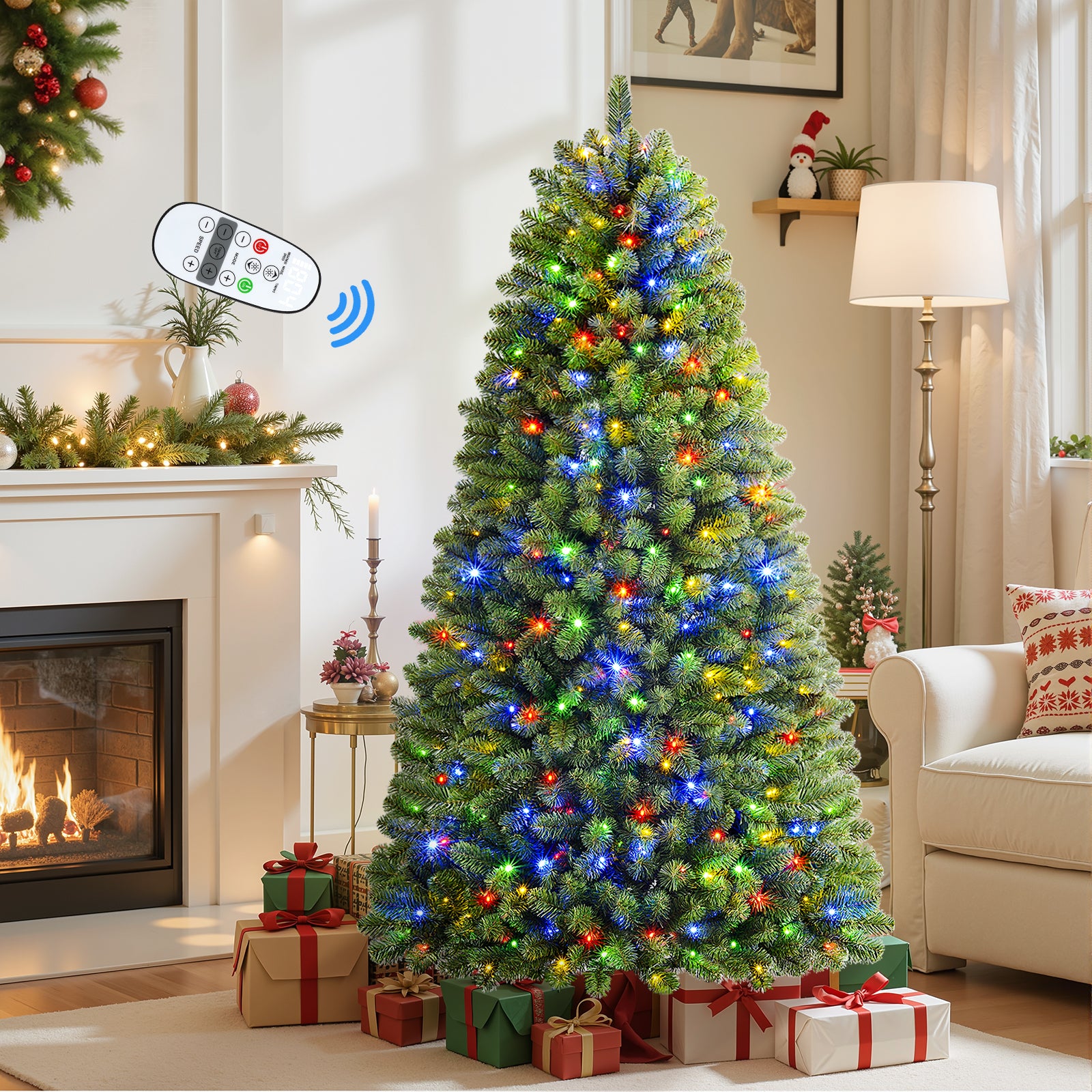 Pre-lit Classic Spruce Artificial Christmas Tree with Multi-Color LED Lights