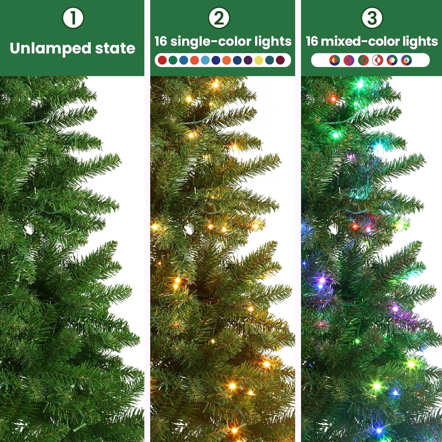 Pre-lit Multi-Color RGB Lights Artificial Hinged Slim Pencil Xmas Christmas Tree with Remote - SHareconn