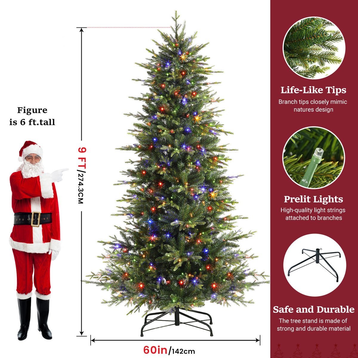 Aspen Slim Noble Fir Christmas Trees with 2 in 1 Warm White&Multi-Color Lights