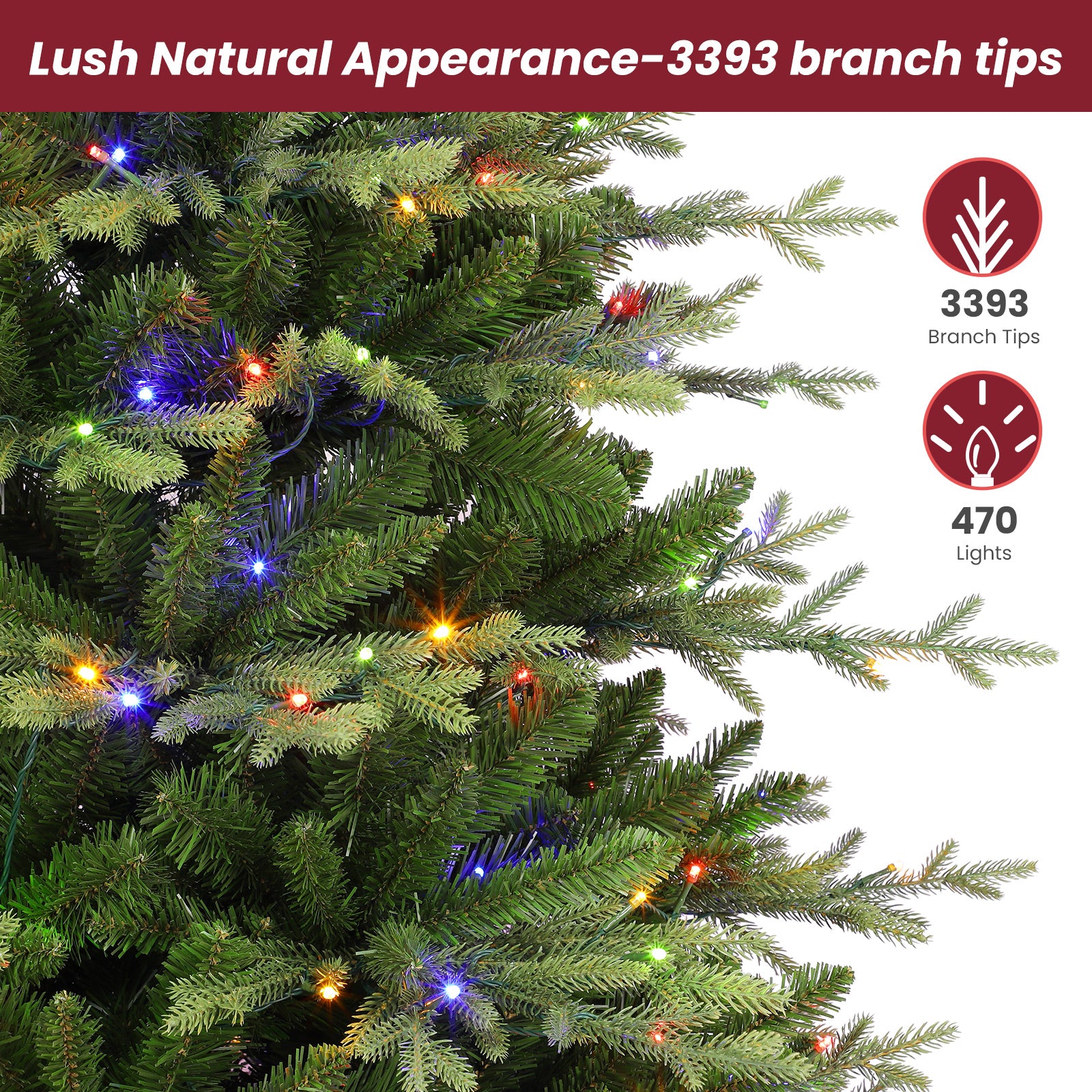 Aspen Slim Noble Fir Christmas Trees with 2 in 1 Warm White&Multi-Color Twinkling Lights