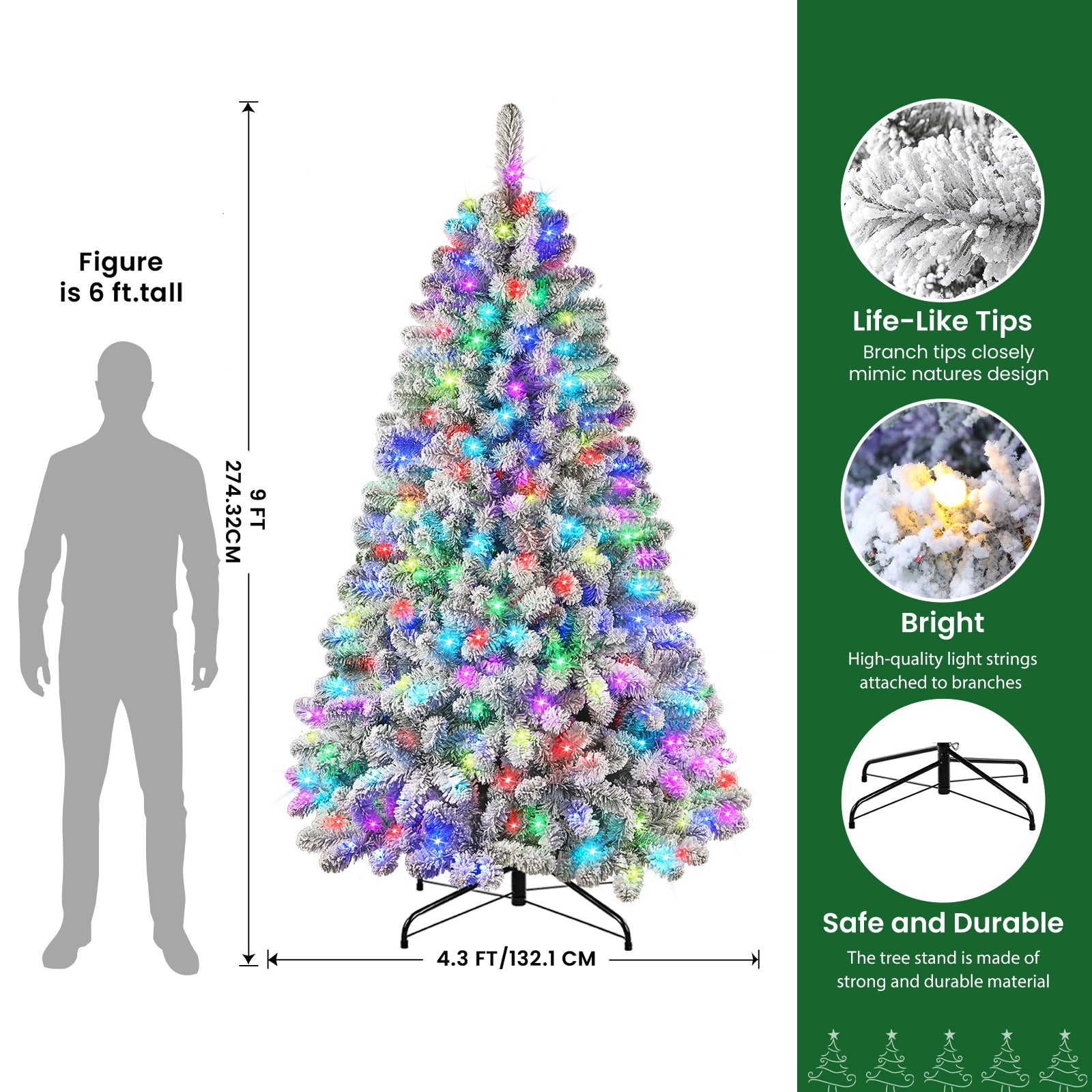 White Flocked Spruce Artificial Christmas Trees with RGB Lights and Remote