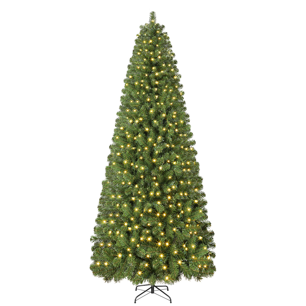 9ft Warm White Light Artificial Hinged Slim Pencil Prelit Christmas Tree