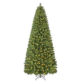 9ft Warm White Light Artificial Hinged Slim Pencil Prelit Christmas Tree