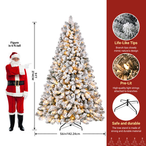 Pre-lit White Flocked Spruce Artificial Christmas Trees with Warm White Lights - SHareconn