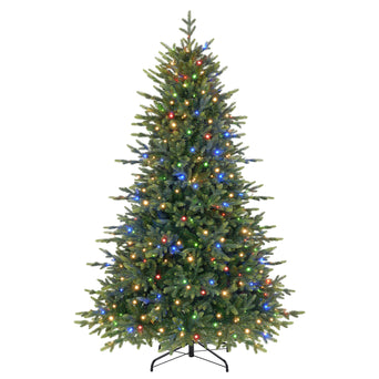 Twinkling Balsam Fir Pre-Lit Artificial Christmas Tree with Multi-Color LED Lights, 17 Mode with Remote | 5/6/7/7.5/8/9FT