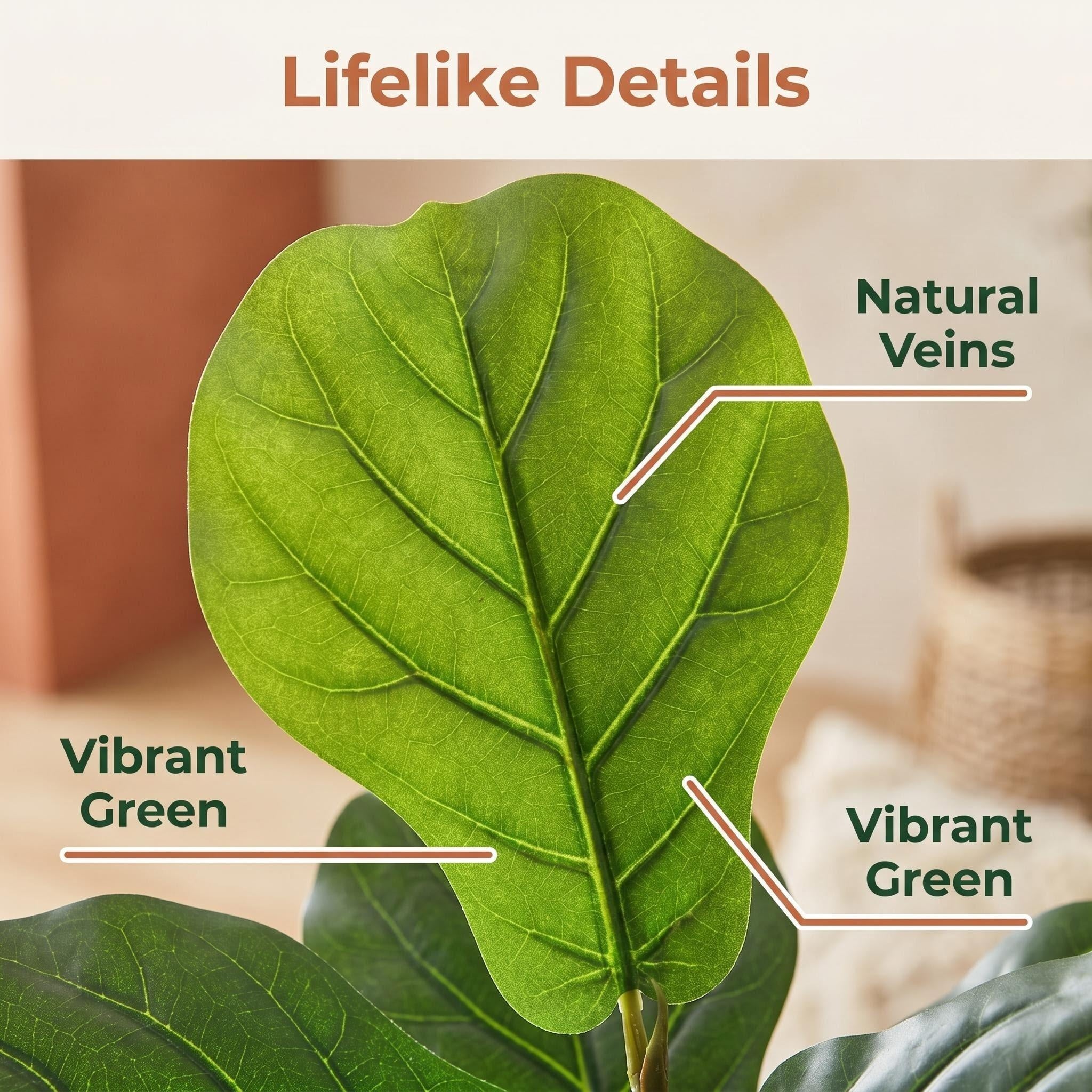Artificial fiddle leaf fig tree with white pot, realistic faux plant in 4ft, 5ft, or 6ft height, by SHareconn, perfect for indoor decor.