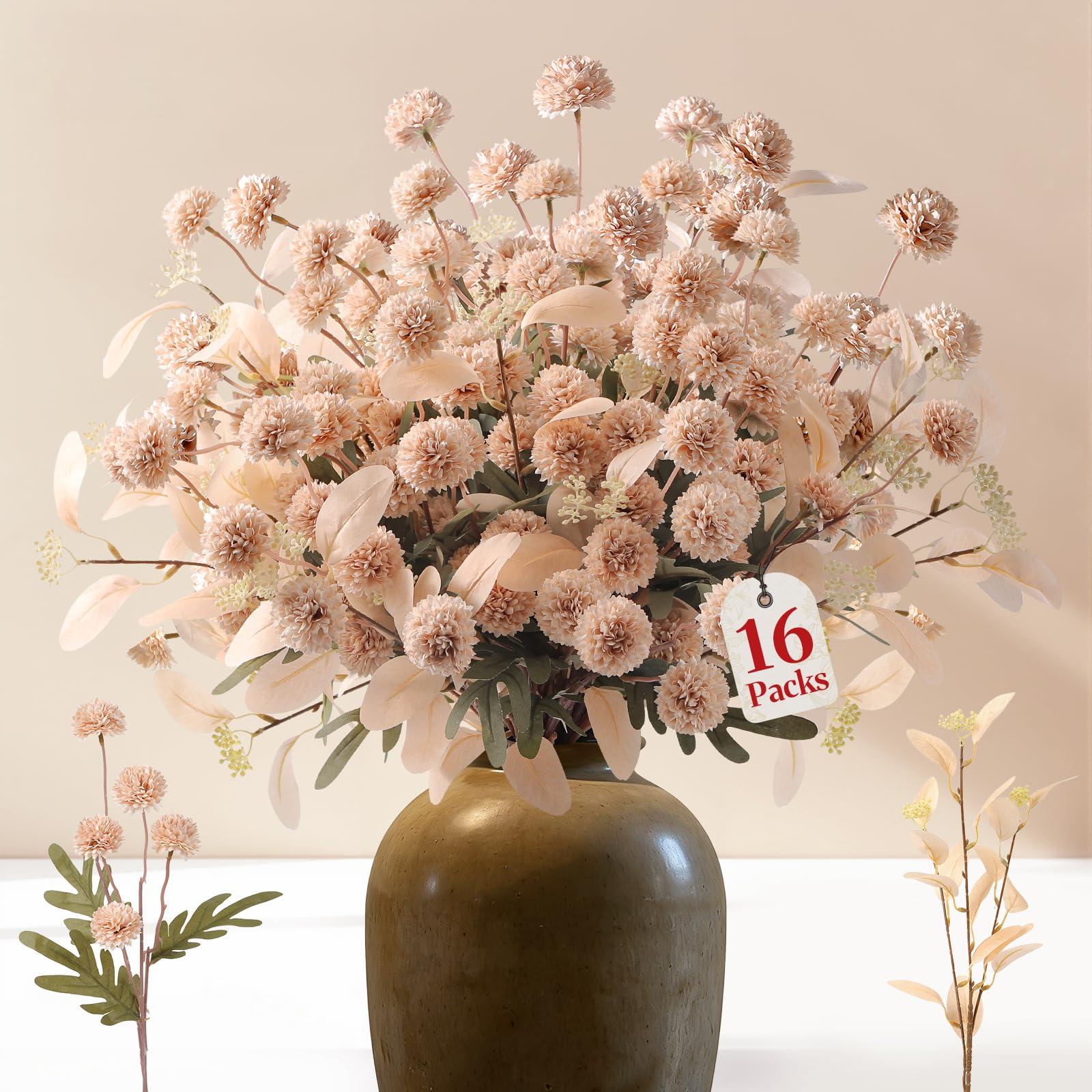Artificial Pompon Chrysanthemum-Beige,16PCS/32PCS - SHareconn